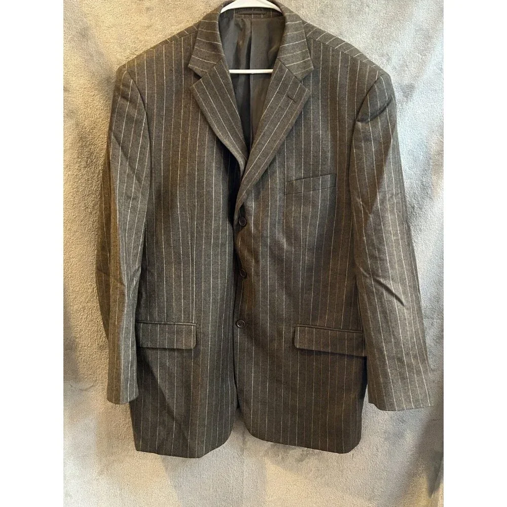 Mantoni Italy Super 140's Wool Brown‎ Striped Dual Vent Blazer Sport Jacket 50L